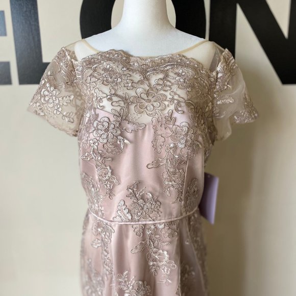 JS Collections Nude Floral Overlay Dress - Picture 2 of 6
